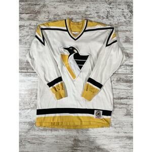 Men's Vintage 90s Pittsburgh Penguins White Cuff Sleeved Jersey Sz XL Athletic